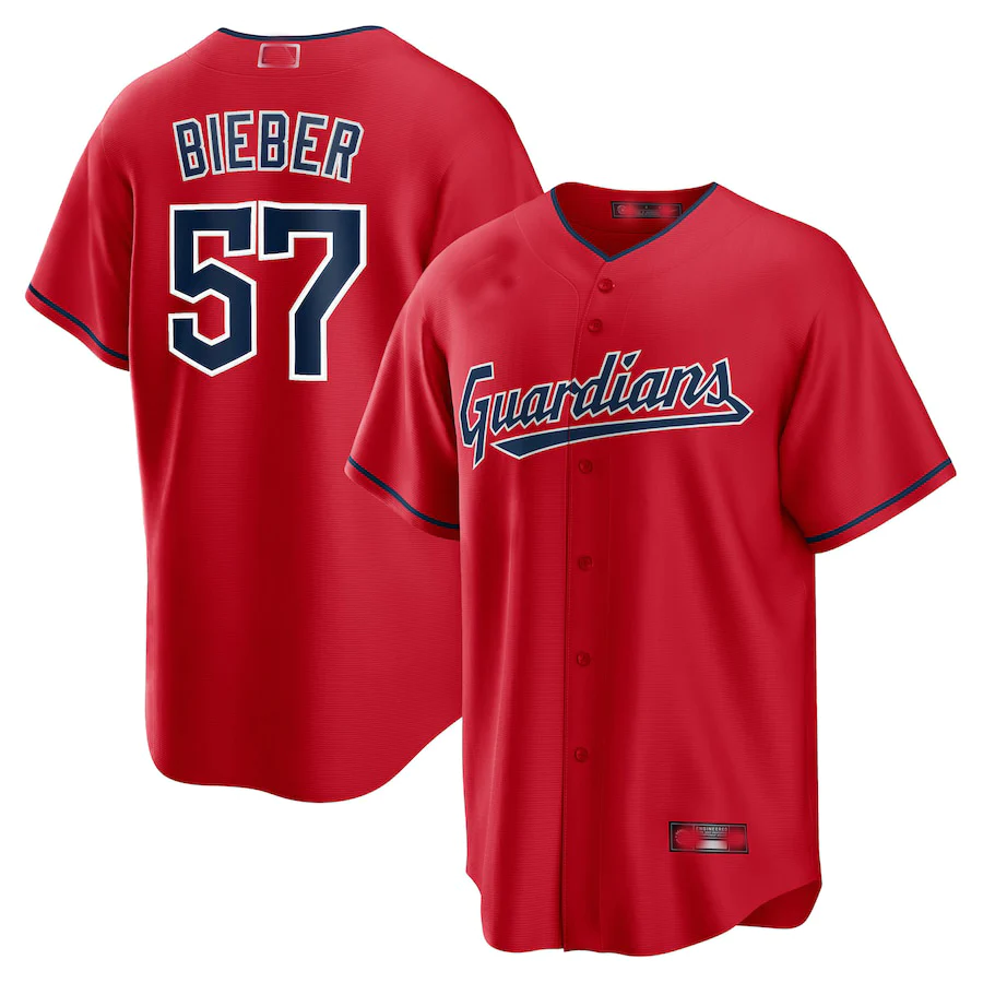 Men's Cleveland Guardians Shane Bieber #57 Red Alternate Replica Team Jersey