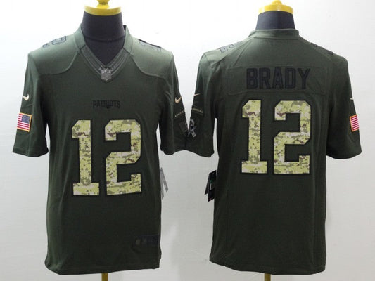 Men's New England Patriots Tom Brady #12 Army Green Game Jersey