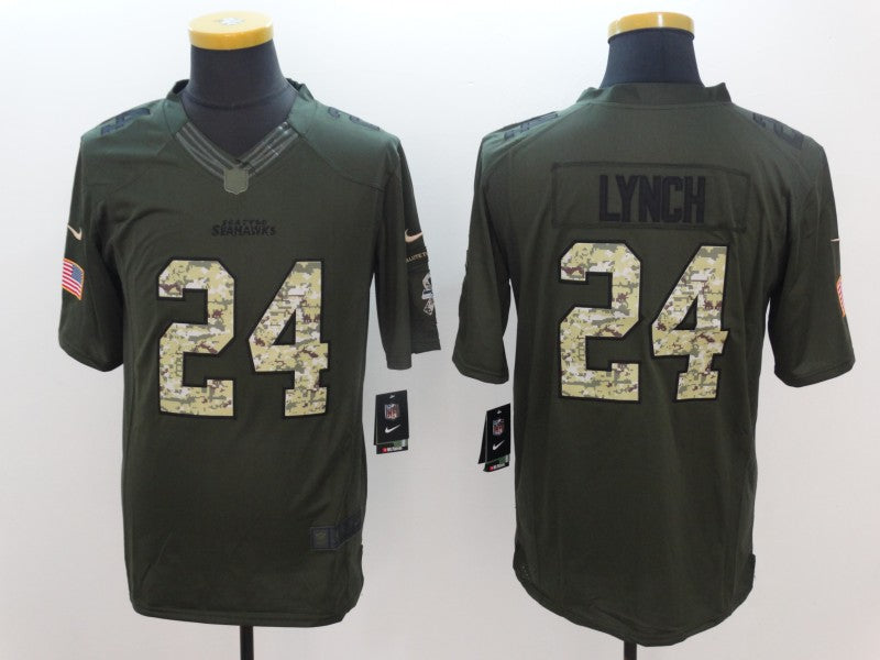 Men's Seattle Seahawks Marshawn Lynch #24 Army Green Game Jersey