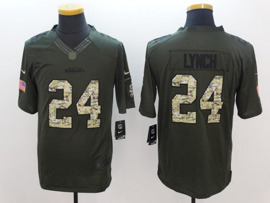 Men's Seattle Seahawks Marshawn Lynch #24 Army Green Game Jersey