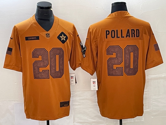 Men's Dallas Cowboys Tony Pollard #20 Brown 2023 Salute To Service Retired Player Limited Jersey