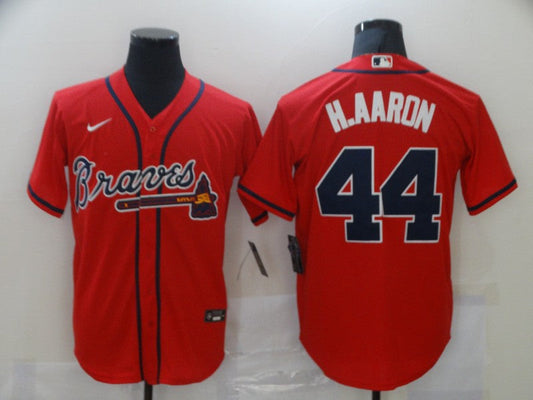 Men's Atlanta Braves Hank Aaron #44 Red Replica Jersey