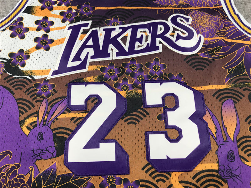 Men's Los Angeles Lakers LeBron James #23 Year of Rabbit Edition Hardwood Classics Swingman Jersey