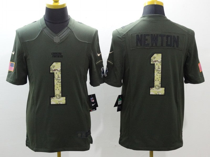 Men's Carolina Panthers Cam Newton #1 Army Green Game Jersey