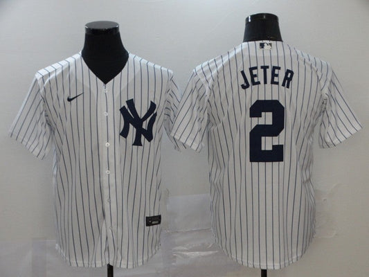 Men's New York Yankees Derek Jeter #2 White Replica Baseball Jersey