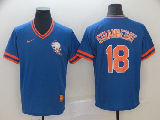 Men's New York Mets Darryl Strawberry #18 Blue Stitched Jersey