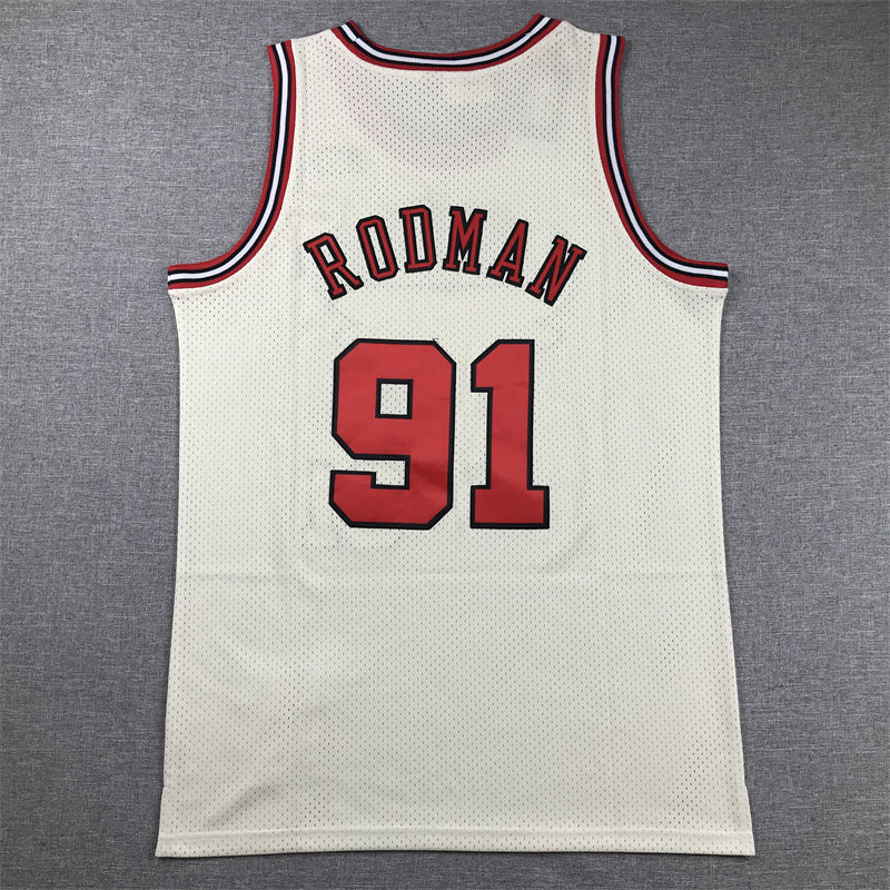 Men's Chicago Bulls Dennis Rodman #91 Cream Hardwood Classics Swingman Jersey