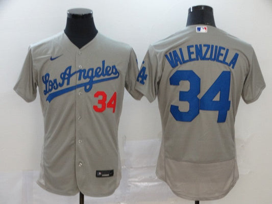 Men's Los Angeles Dodgers Fernando Valenzuela #34 Gray Replica Player Jersey