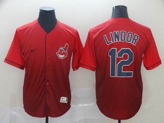 Men's Cleveland Guardians Francisco Lindor #12 Red Gradient Replica Jersey