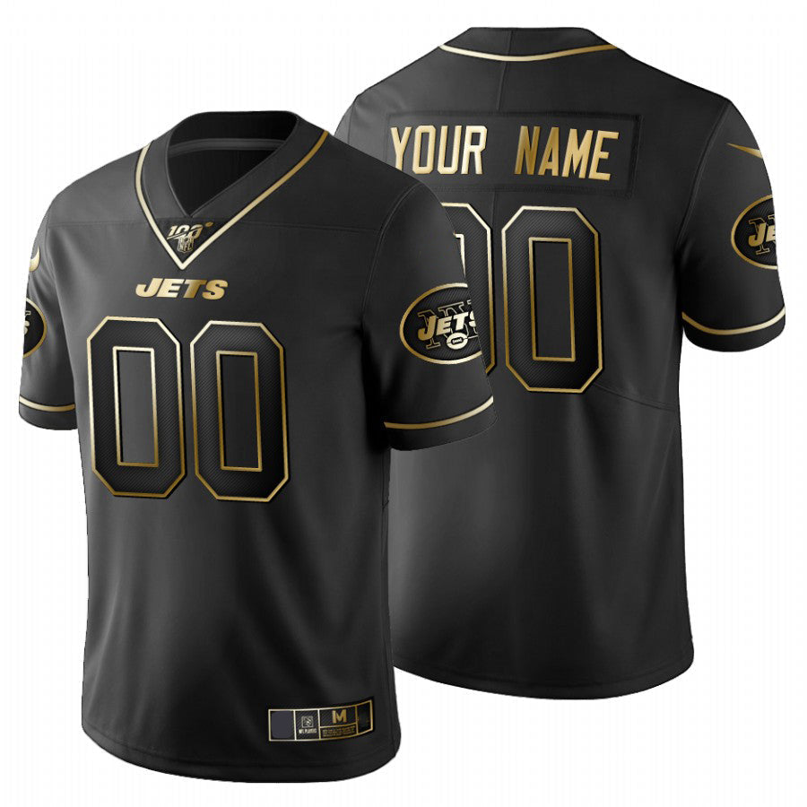 Custom New York Jets Black Golden 100th Limited Jersey American Stitched Jersey Football Jerseys