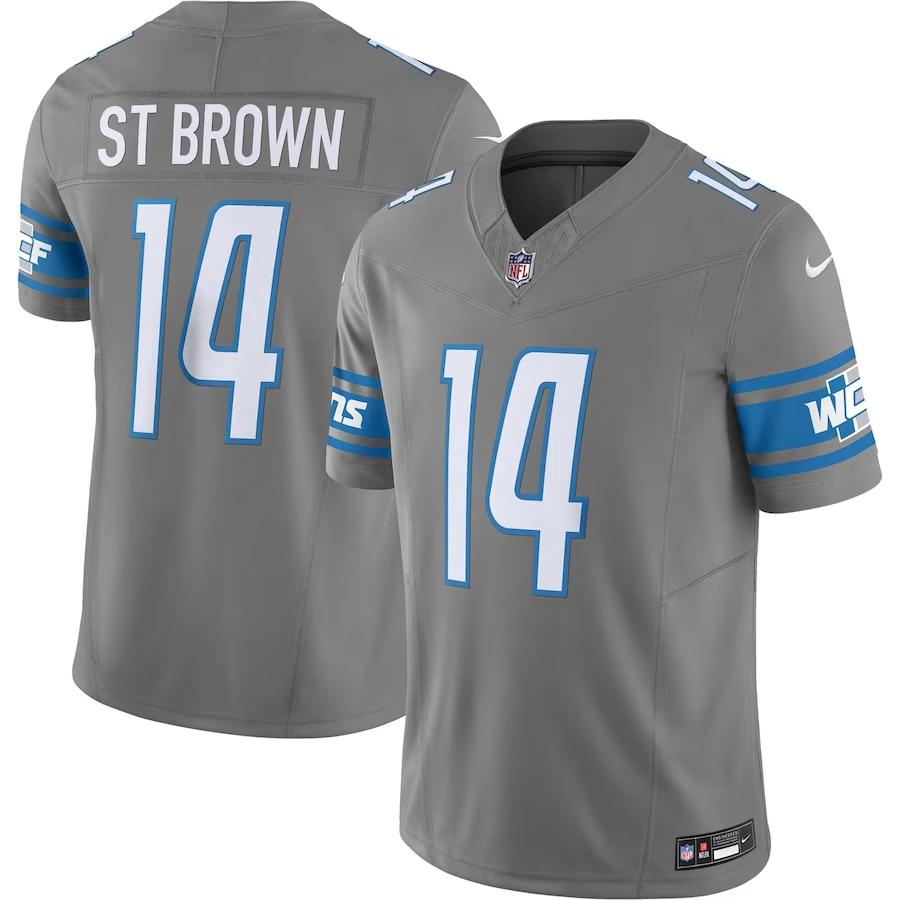 Men's Detroit Lions Amon-Ra St. Brown #14 Gray Game Jersey