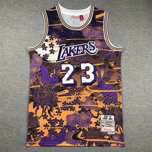 Men's Los Angeles Lakers LeBron James #23 Year of Rabbit Edition Hardwood Classics Swingman Jersey