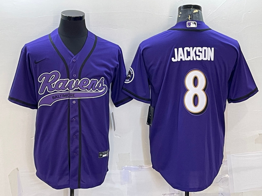 Men's Baltimore Ravens Lamar Jackson #8 Purple Game Jersey Joint Edition