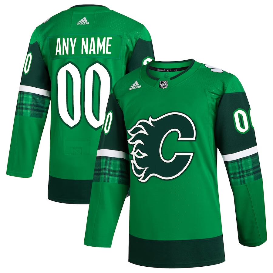 Men's Calgary Flames Kelly Green St. Patrick's Day Authentic Custom Jersey