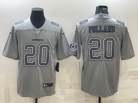 Men's Dallas Cowboys Tony Pollard #20 Gray Atmosphere Fashion Game Jersey