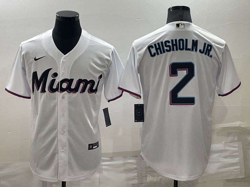 Men's Miami Marlins Jazz Chisholm Jr. #2 White Replica Baseball Jersey