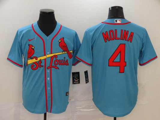 Men's St. Louis Cardinals #4 Yadier Molina Majestic Horizon Blue Jersey