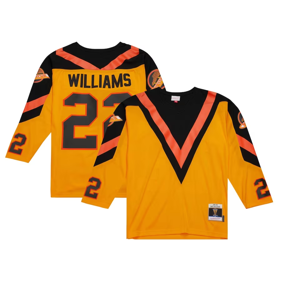 Men's Vancouver Canucks Dave Williams Mitchell #22 Ness Yellow Men's 1981/82 Blue Line Player Jersey