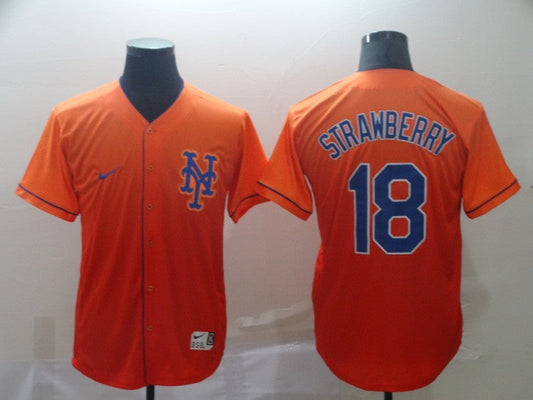 Men's New York Mets Darryl Strawberry #18 Orange Replica Baseball Jersey