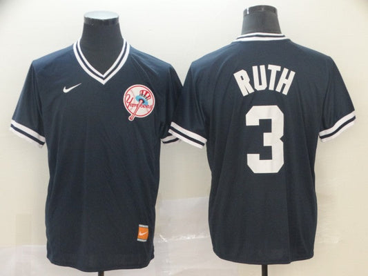 Men's New York Yankees Babe Ruth #3 Navy Replica Player Jersey