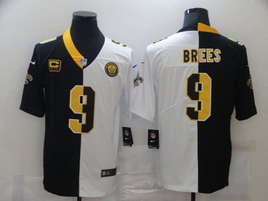 Men's New Orleans Saints Drew Brees #9 Black/White Game Jersey